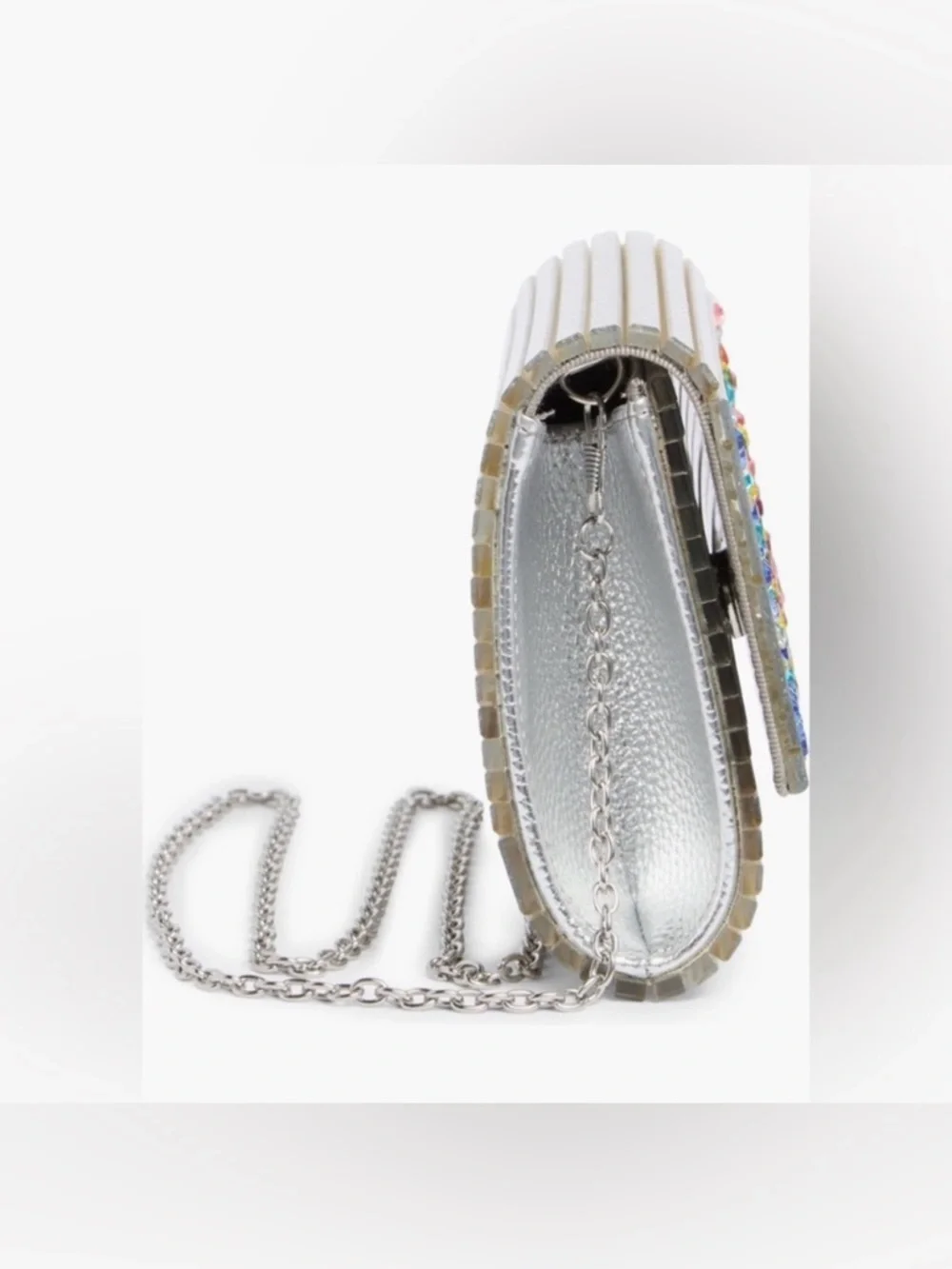 Kurt Geiger Crystal Embellished Silver Glitter Evening Crossbody Bag